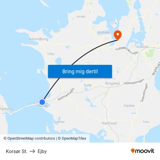 Korsør St. to Ejby map