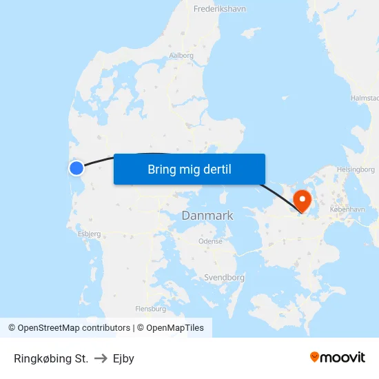 Ringkøbing St. to Ejby map