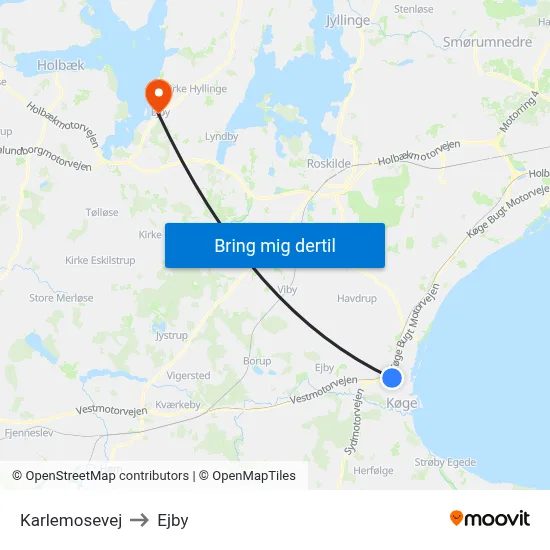 Karlemosevej to Ejby map
