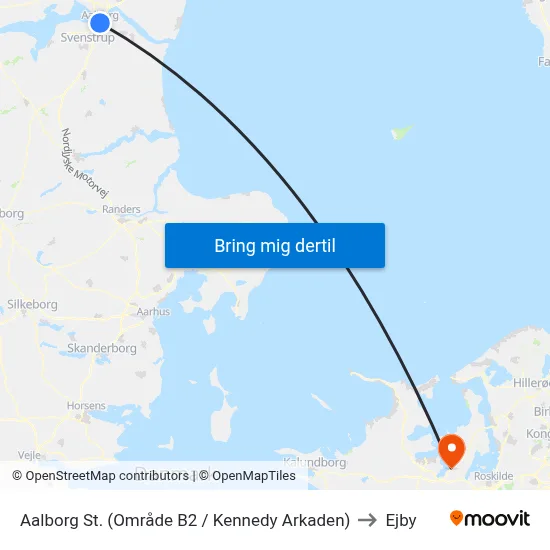 Aalborg St. (Område B2 / Kennedy Arkaden) to Ejby map