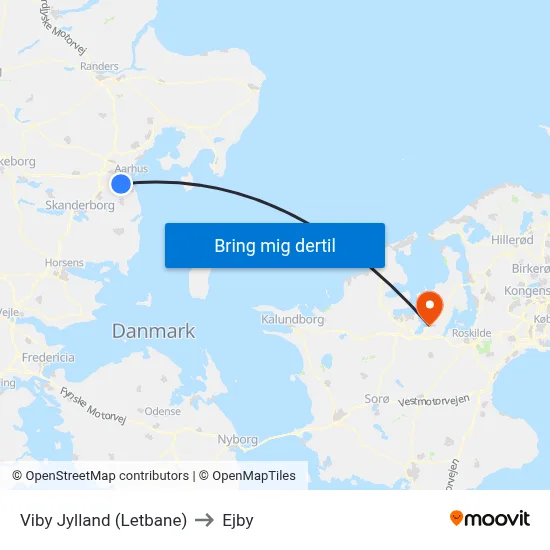 Viby Jylland (Letbane) to Ejby map