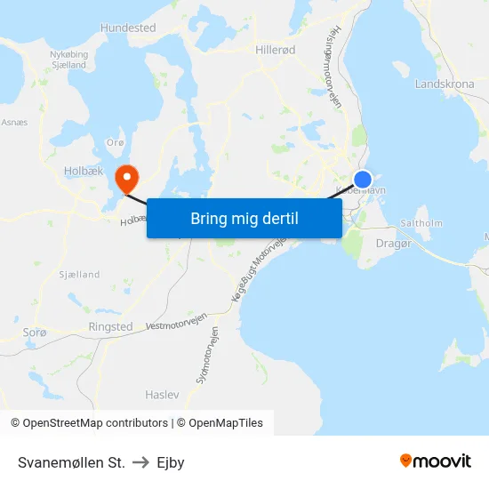 Svanemøllen St. to Ejby map
