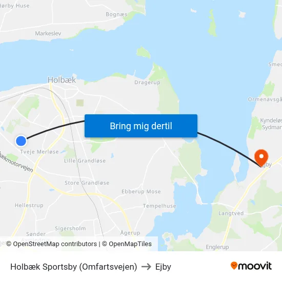 Holbæk Sportsby (Omfartsvejen) to Ejby map