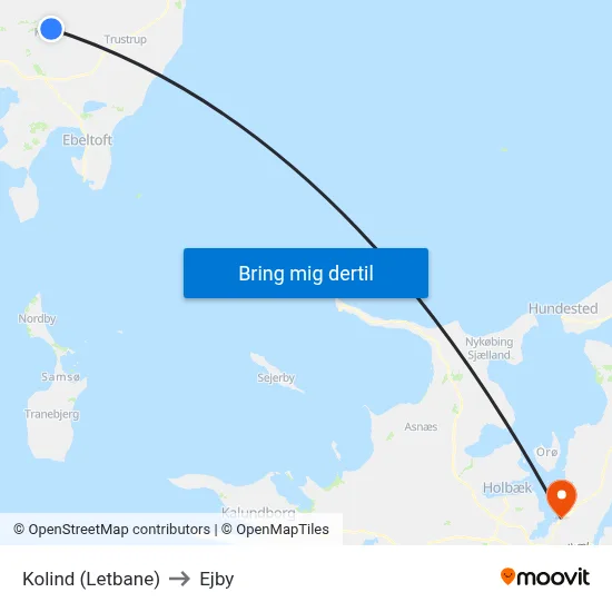 Kolind (Letbane) to Ejby map