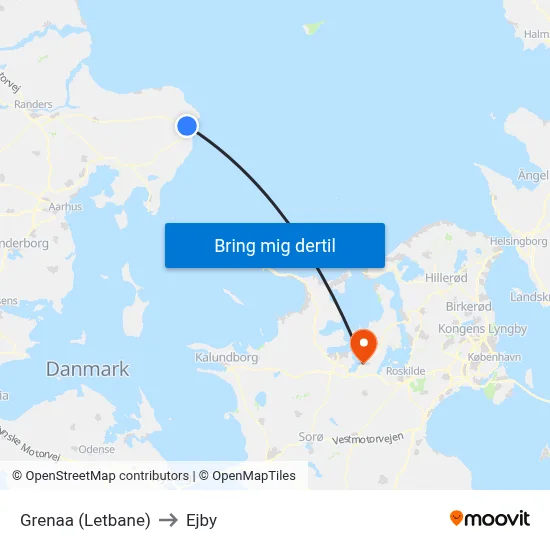 Grenaa (Letbane) to Ejby map