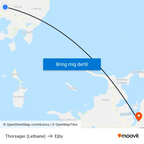 Thorsager (Letbane) to Ejby map