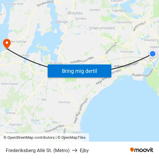 Frederiksberg Allé St. (Metro) to Ejby map