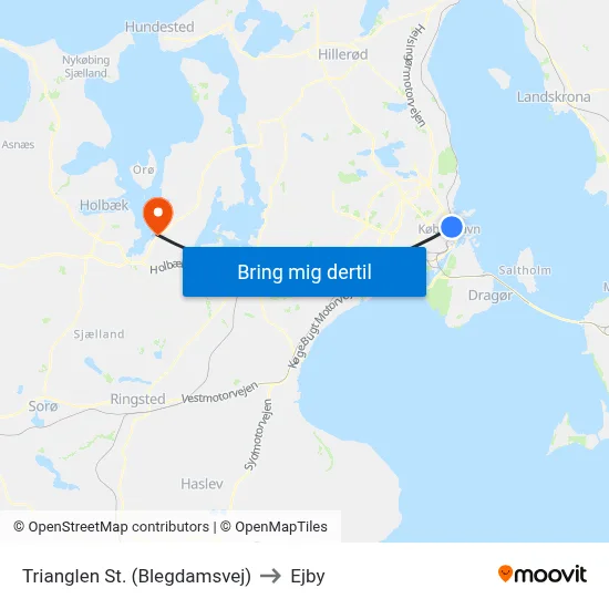 Trianglen St. (Blegdamsvej) to Ejby map