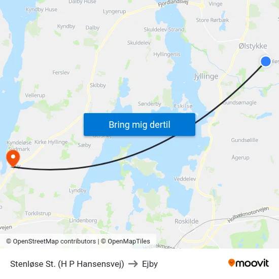 Stenløse St. (H P Hansensvej) to Ejby map