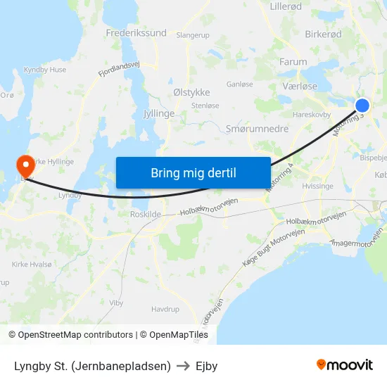 Lyngby St. (Jernbanepladsen) to Ejby map