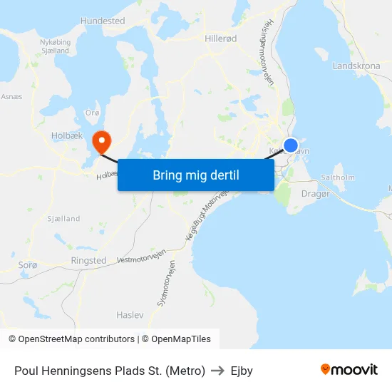 Poul Henningsens Plads St. (Metro) to Ejby map