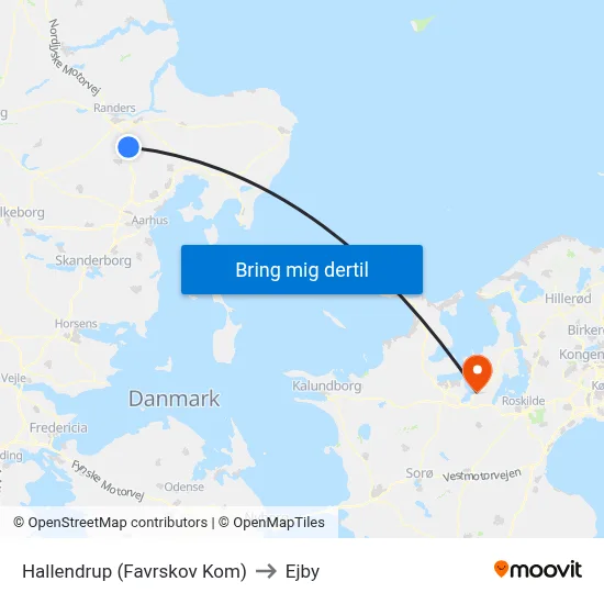Hallendrup (Favrskov Kom) to Ejby map