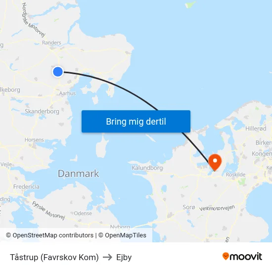 Tåstrup (Favrskov Kom) to Ejby map