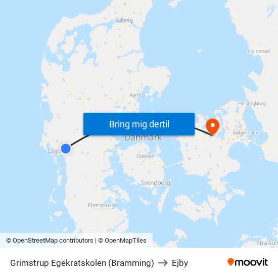 Grimstrup Egekratskolen (Bramming) to Ejby map