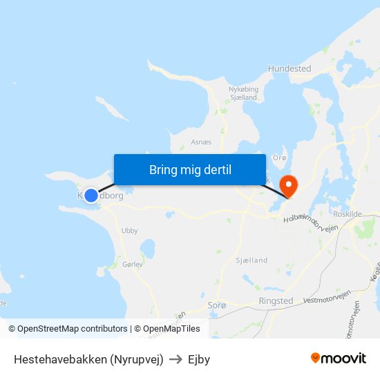 Hestehavebakken (Nyrupvej) to Ejby map