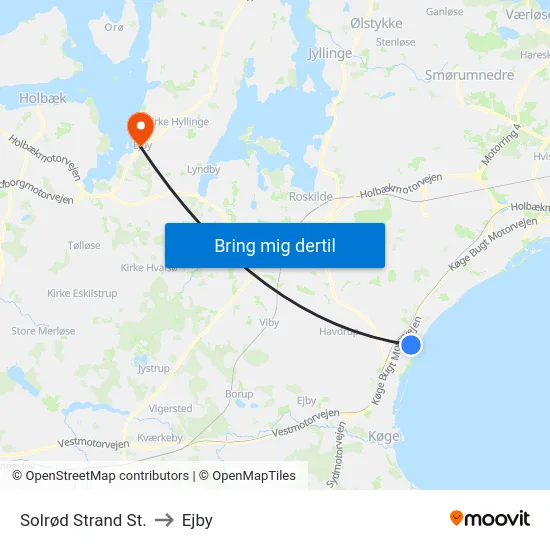 Solrød Strand St. to Ejby map