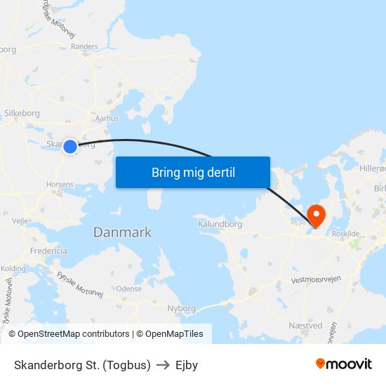 Skanderborg St. (Togbus) to Ejby map