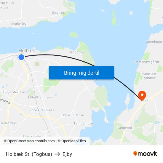 Holbæk St. (Togbus) to Ejby map