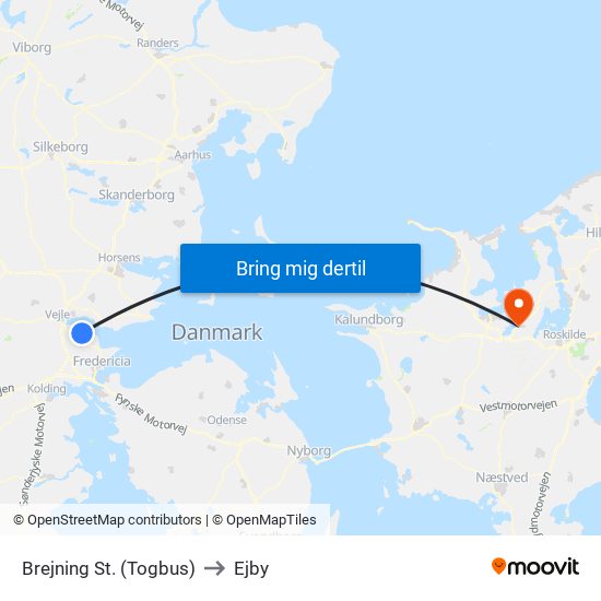Brejning St. (Togbus) to Ejby map