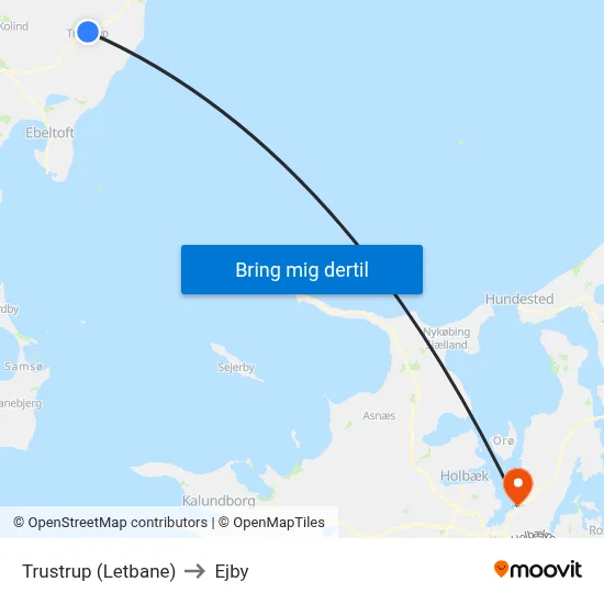 Trustrup (Letbane) to Ejby map