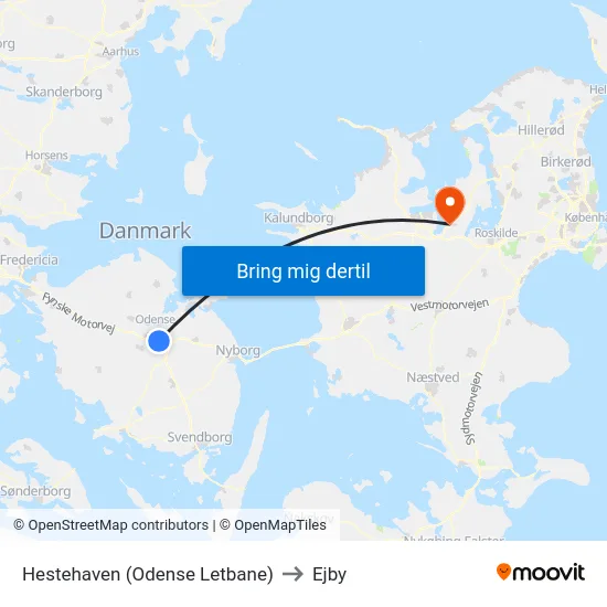 Hestehaven (Odense Letbane) to Ejby map