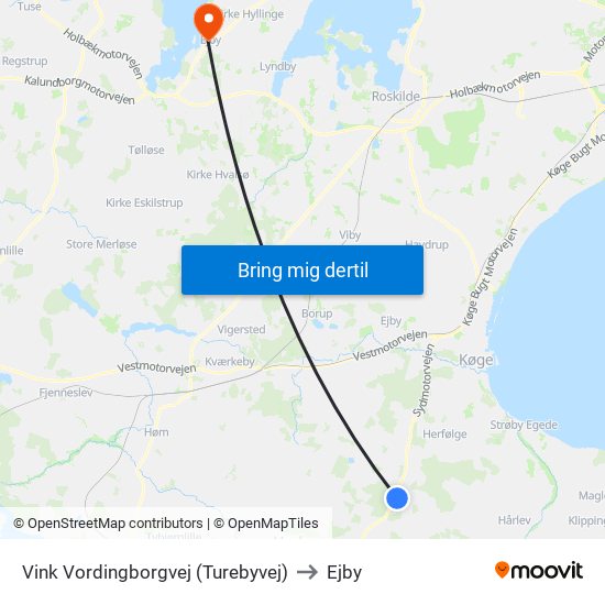 Vink Vordingborgvej (Turebyvej) to Ejby map