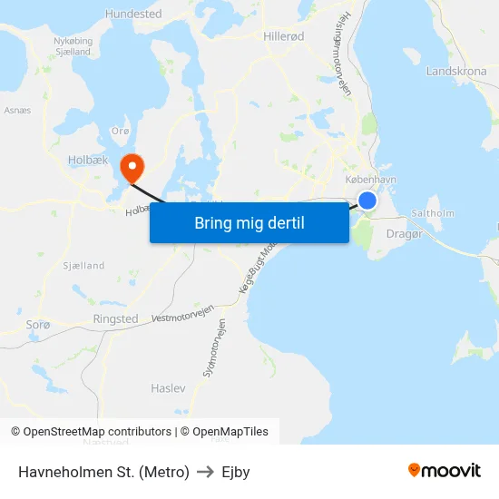 Havneholmen St. (Metro) to Ejby map