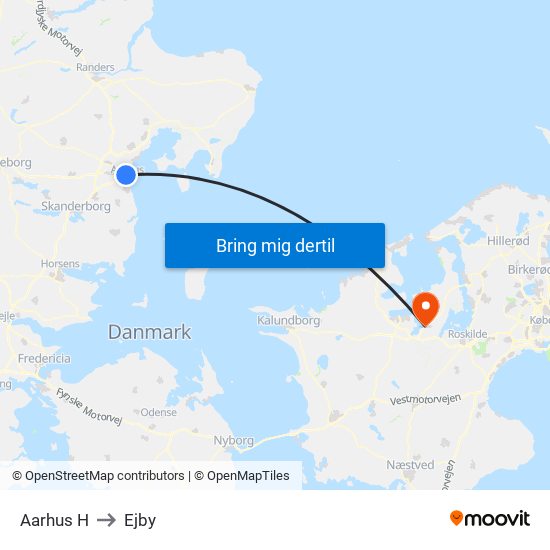 Aarhus H to Ejby map