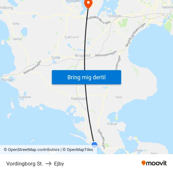 Vordingborg St. to Ejby map