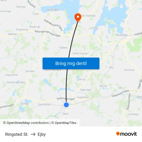 Ringsted St. to Ejby map