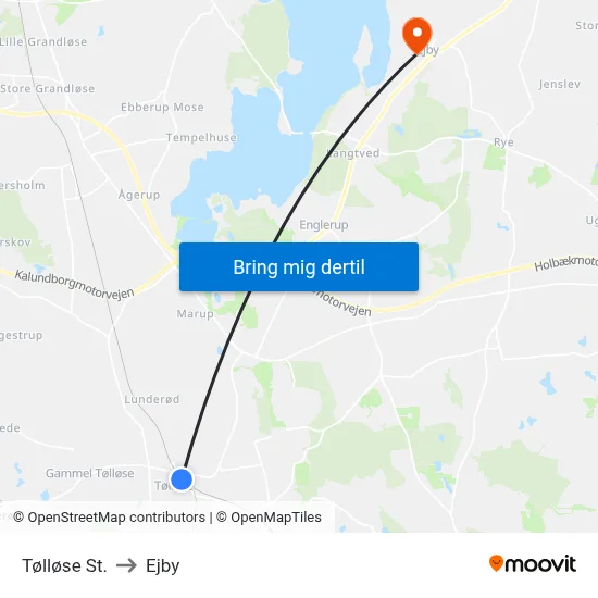Tølløse St. to Ejby map