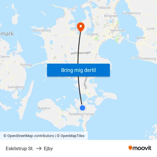 Eskilstrup St. to Ejby map