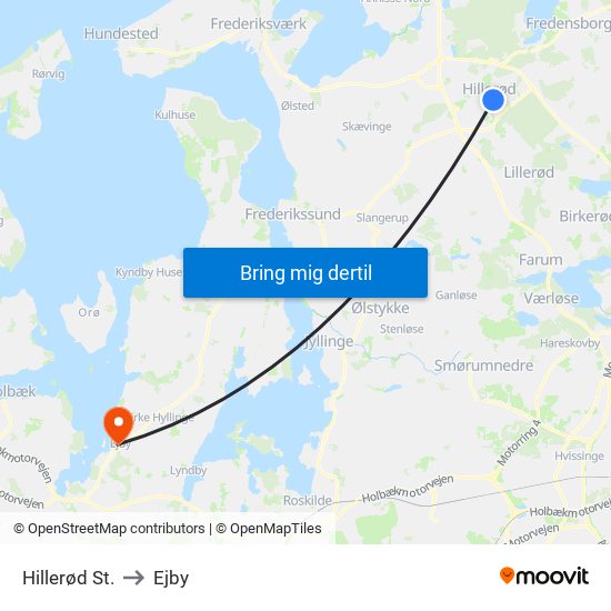 Hillerød St. to Ejby map