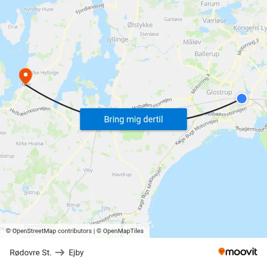 Rødovre St. to Ejby map