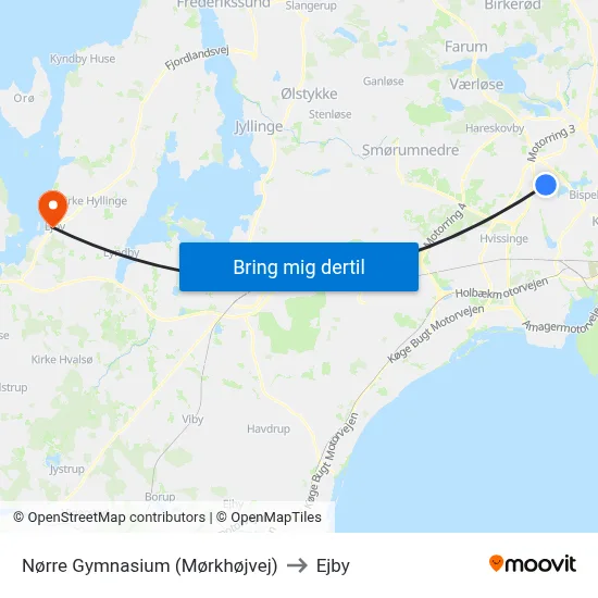 Nørre Gymnasium (Mørkhøjvej) to Ejby map
