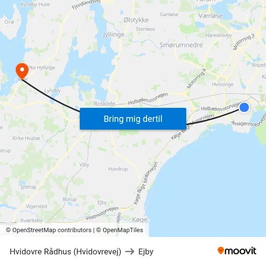 Hvidovre Rådhus (Hvidovrevej) to Ejby map