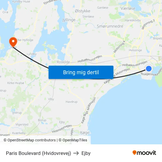 Paris Boulevard (Hvidovrevej) to Ejby map