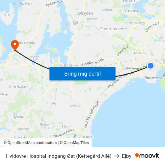 Hvidovre Hospital Indgang Øst (Kettegård Allé) to Ejby map