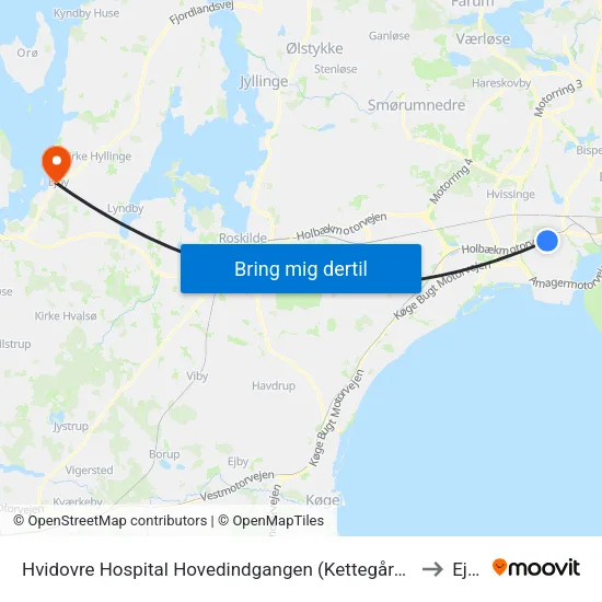 Hvidovre Hospital Hovedindgangen (Kettegård Allé) to Ejby map