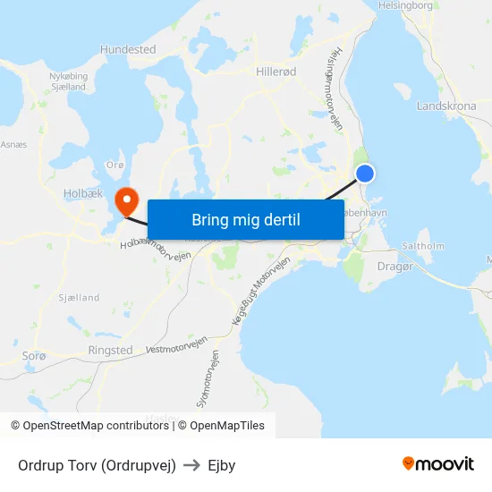 Ordrup Torv (Ordrupvej) to Ejby map