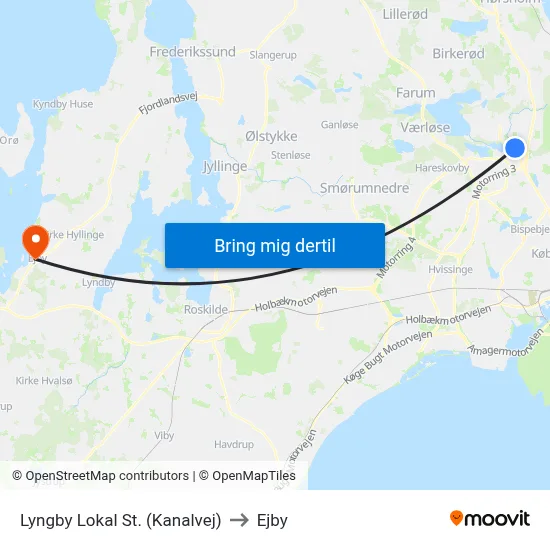 Lyngby Lokal St. (Kanalvej) to Ejby map