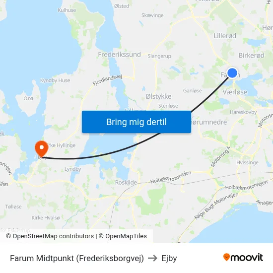 Farum Midtpunkt (Frederiksborgvej) to Ejby map