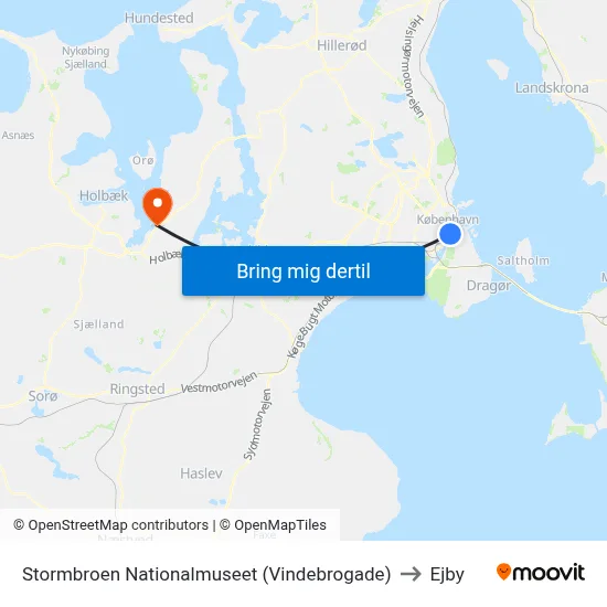 Stormbroen Nationalmuseet (Vindebrogade) to Ejby map