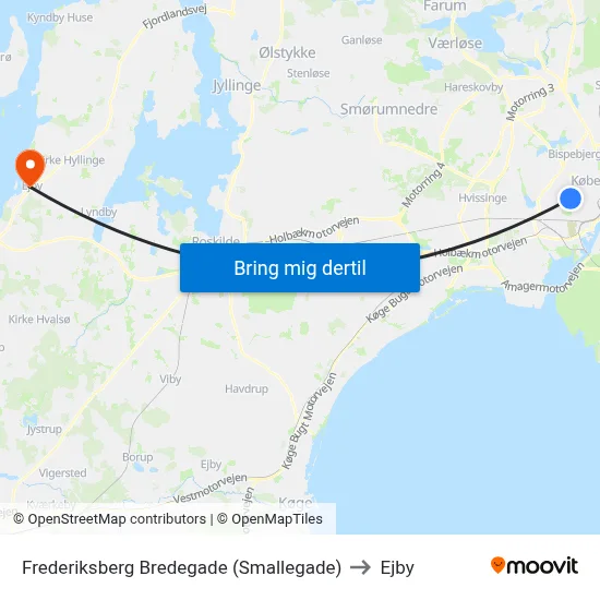 Frederiksberg Bredegade (Smallegade) to Ejby map