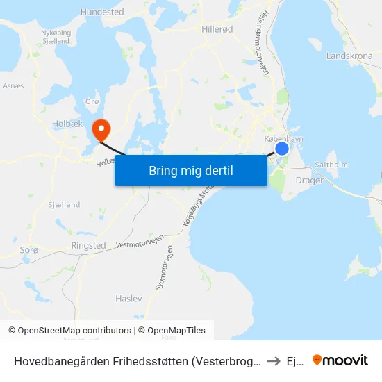 Hovedbanegården Frihedsstøtten (Vesterbrogade) to Ejby map