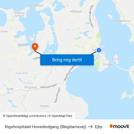 Rigshospitalet Hovedindgang (Blegdamsvej) to Ejby map