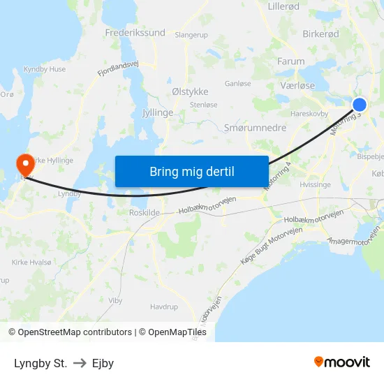 Lyngby St. to Ejby map