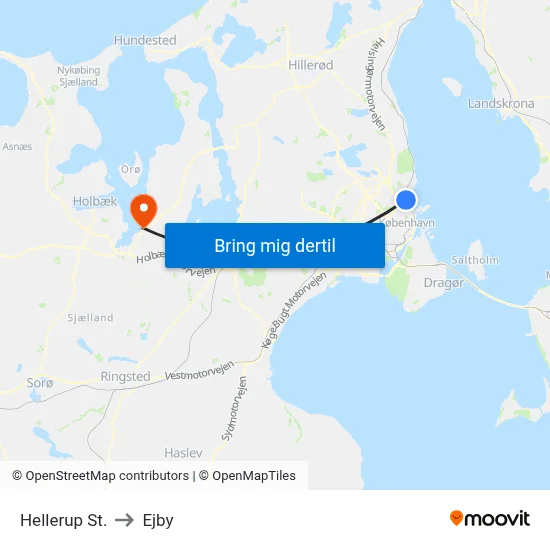 Hellerup St. to Ejby map