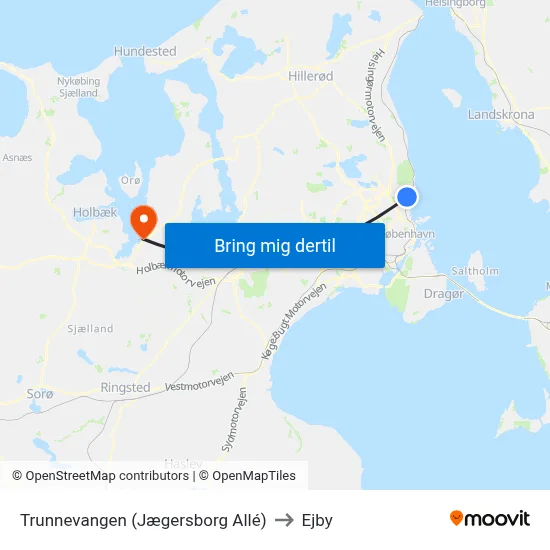 Trunnevangen (Jægersborg Allé) to Ejby map