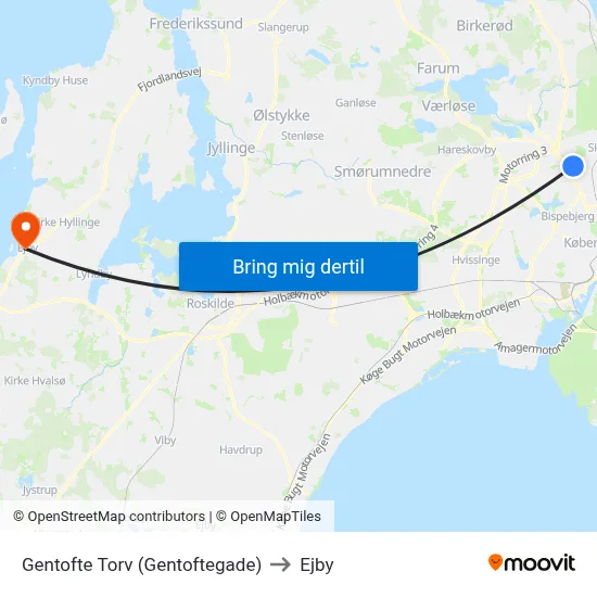Gentofte Torv (Gentoftegade) to Ejby map